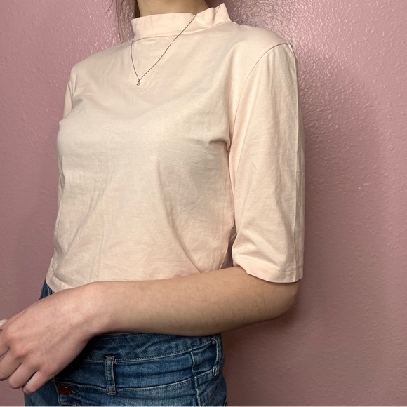 ASOS Tops - ASOS Light Pink Turtleneck Crop Top With A 3/4 Sleeve